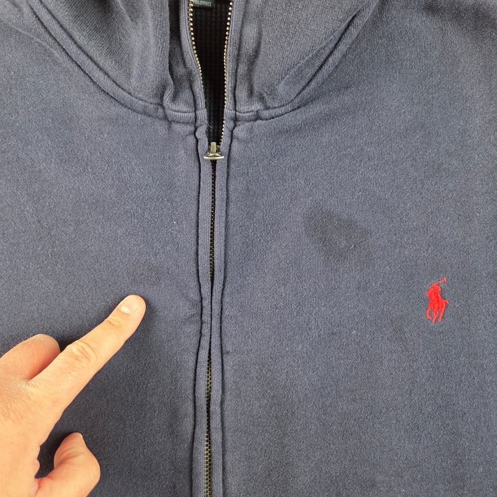 Polo Ralph Lauren Track Jacket Mens 2XB Navy‎ Blue Thermal Lined Full Zip Stripe - Picture 3 of 10